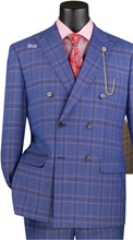 Load image into Gallery viewer, Modern Fit Double-Breasted Suit by Vinci in Brown, Charcoal, Blue & Light Taupe Colors.
