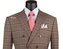 Load image into Gallery viewer, Modern Fit Double-Breasted Suit by Vinci in Brown, Charcoal, Blue & Light Taupe Colors.