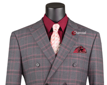 Load image into Gallery viewer, Modern Fit Double-Breasted Suit by Vinci in Brown, Charcoal, Blue & Light Taupe Colors.