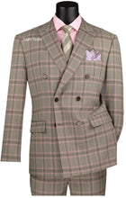 Load image into Gallery viewer, Modern Fit Double-Breasted Suit by Vinci in Brown, Charcoal, Blue & Light Taupe Colors.