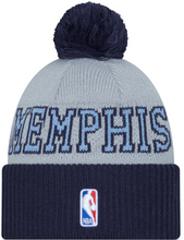 Load image into Gallery viewer, Memphis Grizzlies New Era Fleece Lined One-Time Removable Pom Knit Navy & Gray Beanie