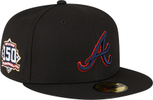 Load image into Gallery viewer, Atlanta Braves 59Fifty 5950 150th Anniversary Sidepatch New Era Fitted Cap with Red Metallic outline on Logo