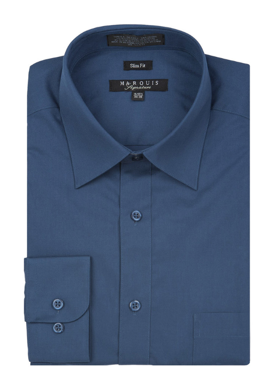 green emerald velvet dress Men's Slim Fit Dress Shirt by Marquis in 30 Colors 18-18.5-34/35 Sleeve Length / Midnight Blue