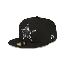 Load image into Gallery viewer, Dallas Cowboys New Era Men's Side Patch Super Bowl XXV11 59Fifty Black Hat with Black Star outlined in White