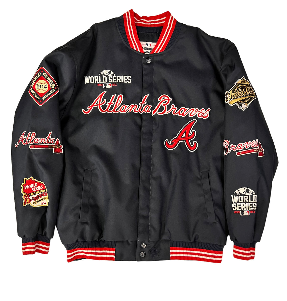 Maker of Jacket MLB Atlanta Braves 3X World Series Champions Bomber
