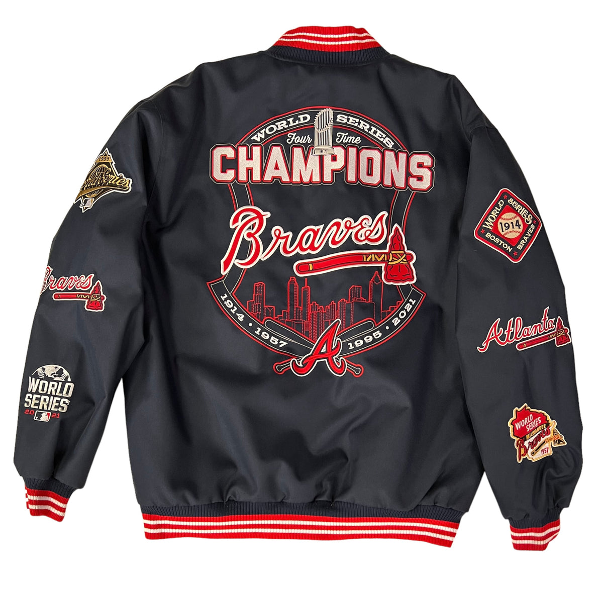 Atlanta Braves JH Design 2021 World Series Champions Reversible Full-Snap Jacket - Navy 3X-Large