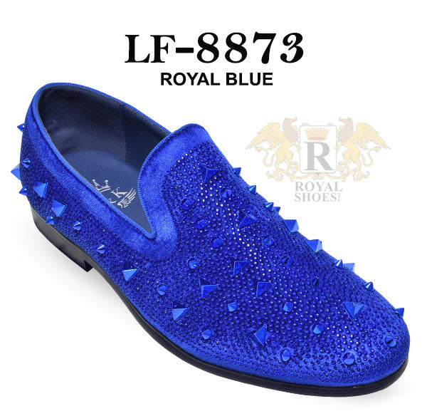 Royal Shoes Silver Spikes Red Bottoms Mens Smoking Slip-On Dress Prom Shoes 8-13 8.5