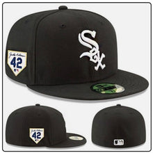 Load image into Gallery viewer, Chicago White Sox New Era Black Hat with White Sox Logo 59Fifty 5950 Jackie Robinson Side Patch Fitted Cap