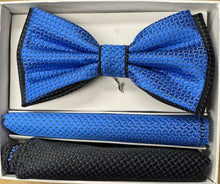 Load image into Gallery viewer, Two Tone Double Layered Pre-Tied Bow Tie with Two Hankies # BT2T101