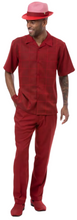 Load image into Gallery viewer, A man modeling a red short-sleeve button-up shirt and matching red pants set.