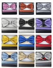 Load image into Gallery viewer, Two Tone Double Layered Pre-Tied Bow Tie with Two Hankies # BT2T101