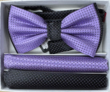 Load image into Gallery viewer, Two Tone Double Layered Pre-Tied Bow Tie with Two Hankies # BT2T101