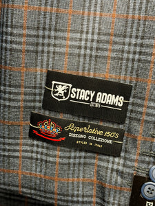 Stacy Adams Blue Plaid with Rust Suede Vest 3 PC Suit