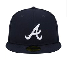 Load image into Gallery viewer, Atlanta Braves New Era 59Fifty Navy with White Braves Logo 5950 Fitted Cap with 2021 World Series Sidepatch