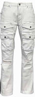 Premium Washed Distressed Slim Fit Stretch Cargo Twill Denim White Jeans by Beat & Rh DP874