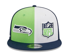 Load image into Gallery viewer, Seattle Seahawks New Era 9Fifty 950 Sideline Pinwheel Design NFL Logo Snapback Hat