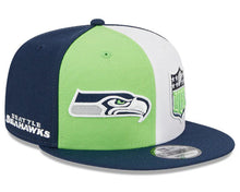 Load image into Gallery viewer, Seattle Seahawks New Era 9Fifty 950 Sideline Pinwheel Design NFL Logo Snapback Hat