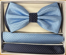 Load image into Gallery viewer, Two Tone Double Layered Pre-Tied Bow Tie with Two Hankies # BT2T101