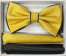 Load image into Gallery viewer, Two Tone Double Layered Pre-Tied Bow Tie with Two Hankies # BT2T101