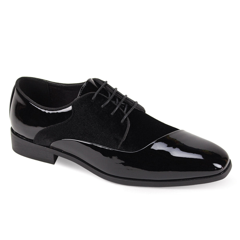Classy & Sophisticated Patent Leather & Velvet Plain Toe Lace up Dress Shoe