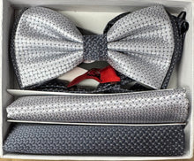 Load image into Gallery viewer, Two Tone Double Layered Pre-Tied Bow Tie with Two Hankies # BT2T101