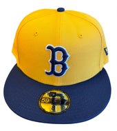Boston Red Sox New Era 59Fifty 2 Tone Yellow Cap with Navy Visor & Navy Logo with White Outline 5950 Fitted Cap