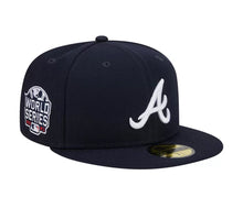 Load image into Gallery viewer, Atlanta Braves New Era 59Fifty Navy with White Braves Logo 5950 Fitted Cap with 2021 World Series Sidepatch