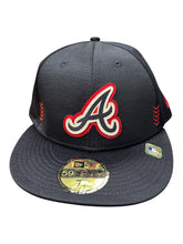 Load image into Gallery viewer, Atlanta Braves New Era Navy 59Fifty 5950 Fitted Cap with Navy Atlanta Logo Outlined in White &amp; Red