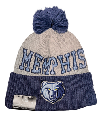 Memphis Grizzlies New Era Fleece Lined One-Time Removable Pom Knit Navy & Gray Beanie