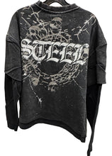 Load image into Gallery viewer, Steel Twofer Graphic Long Sleeve French Terry Sparkling  Rhinestones Tee by Bleecker &amp; Mercer # LS251444