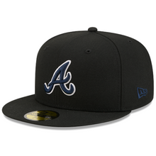 Load image into Gallery viewer, Atlanta Braves New Era 59Fifty Black Navy with White 5950 Fitted Cap
