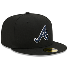 Load image into Gallery viewer, Atlanta Braves New Era 59Fifty Black Navy with White 5950 Fitted Cap
