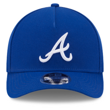 Load image into Gallery viewer, A royal blue baseball cap featuring a white embroidered Atlanta Braves 'A' logo on the front, with a visible New Era 9FORTY sticker on the brim.