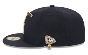 Atlanta Braves New Era Navy Gold 59Fifty 5950 Fitted Hat with 59Fifty Gold Colored Metal Pin
