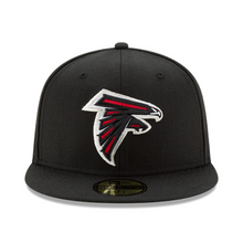 Load image into Gallery viewer, Atlanta Falcons New Era 59Fifty 5950 Black with Black &amp; Red Falcons Logo in White Outline Fitted Hat