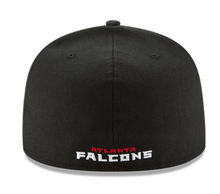 Load image into Gallery viewer, Atlanta Falcons New Era 59Fifty 5950 Black with Black &amp; Red Falcons Logo in White Outline Fitted Hat