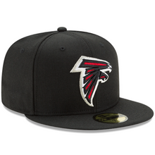 Load image into Gallery viewer, Atlanta Falcons New Era 59Fifty 5950 Black with Black &amp; Red Falcons Logo in White Outline Fitted Hat