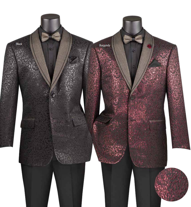 Regular Fit Single Breasted Two Button Fancy Shawl Lapel Luxurious Jacquard Blazer with Matching Bow-Tie