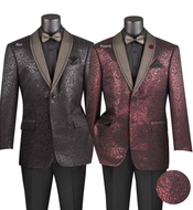 Regular Fit Single Breasted Two Button Fancy Shawl Lapel Luxurious Jacquard Blazer with Matching Bow-Tie