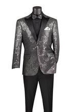 Load image into Gallery viewer, Modern Fit Single Breasted Two Button Sateen Lapel Jacquard Fabric Blazer with Matching Bow-Tie
