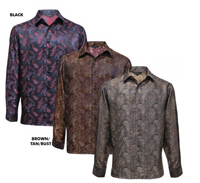 Leisure Long Sleeve Paisley Design Micro Poly Shirt by Bagazio # 2246 & 2247