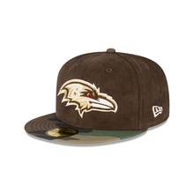 Load image into Gallery viewer, Baltimore Ravens 59Fifty 5950 New Era Brown Corduroy &amp; Camouflage Fitted Cap