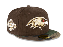 Load image into Gallery viewer, Baltimore Ravens 59Fifty 5950 New Era Brown Corduroy &amp; Camouflage Fitted Cap