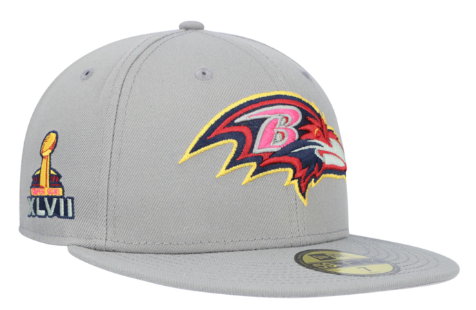 Baltimore Ravens New Era 59Fifty 5950 Color Pack Super Bowl XLV11 Side Patch Gray Fitted Cap