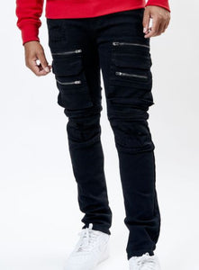 Premium Washed Slim Fit Stretch Cargo Denim Jeans with Zipper Detail