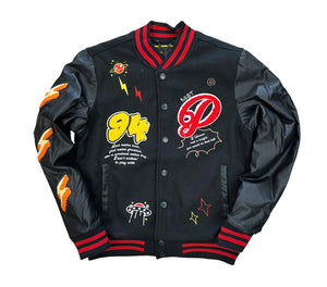 Stay Positive Varsity Jacket with Patches