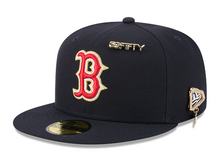 Load image into Gallery viewer, Boston Red Sox New Era 5950 Fitted Hat with 59Fifty Gold Colored Metal Pin