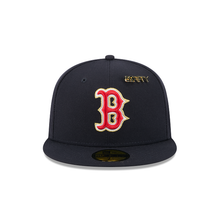 Load image into Gallery viewer, Boston Red Sox New Era 5950 Fitted Hat with 59Fifty Gold Colored Metal Pin