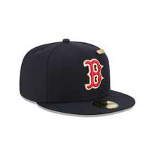Load image into Gallery viewer, Boston Red Sox New Era 5950 Fitted Hat with 59Fifty Gold Colored Metal Pin