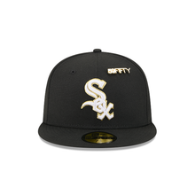 Load image into Gallery viewer, Chicago White Sox New Era Black Gold 59Fifty 5950 Fitted Hat with 59Fifty Gold Colored Metal Pin